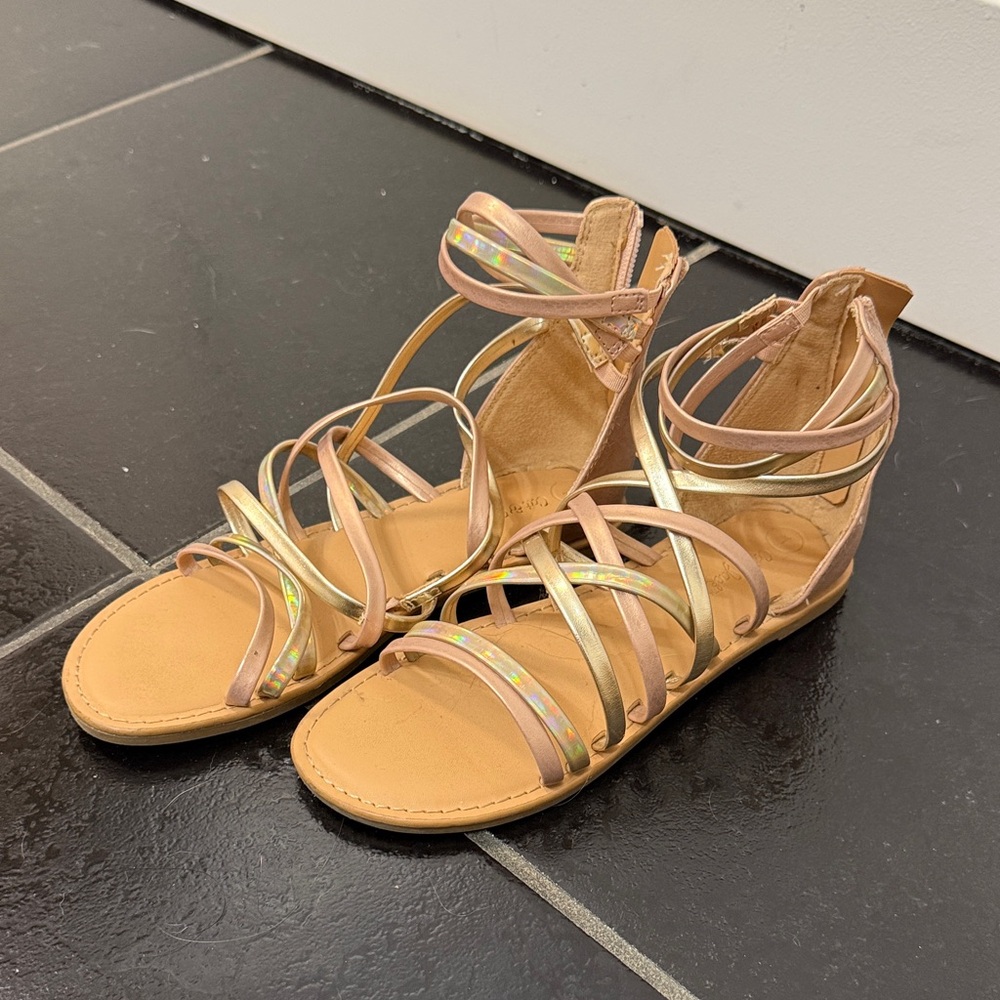 Girl’s Strappy Sandals with Iridescent Trim